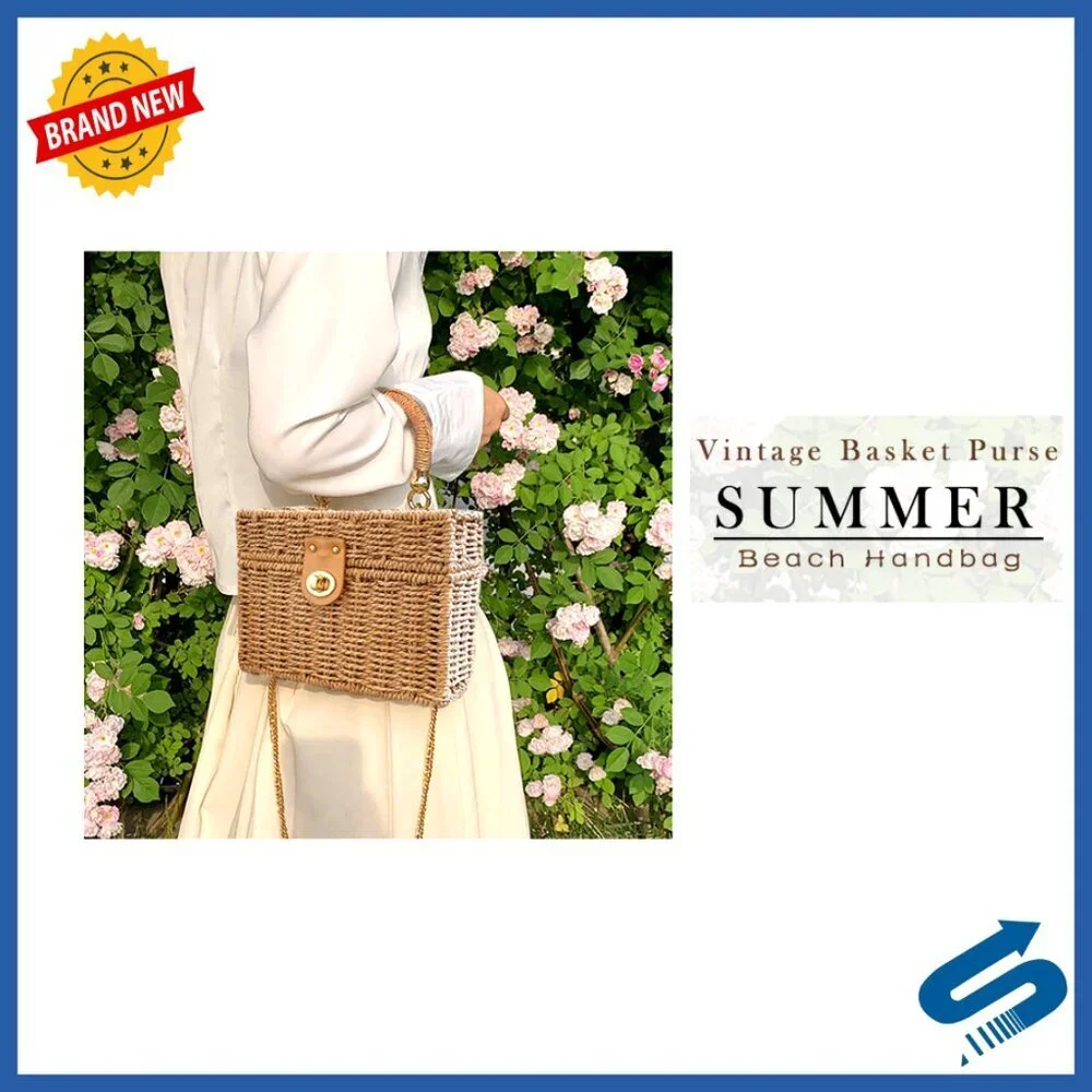 Straw Woven Tote Shoulder Bag Boho Chic Beach Vacation Crossbody Handbag